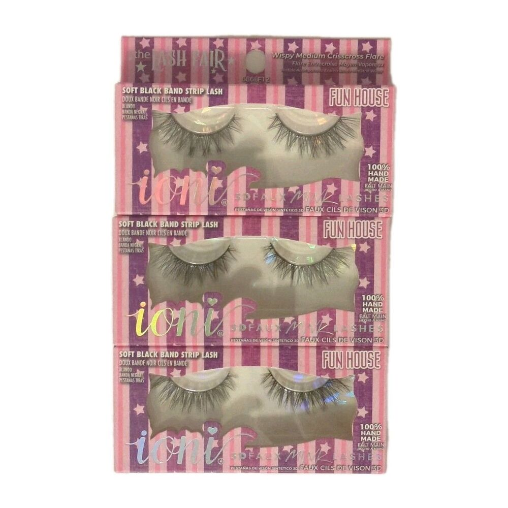 (3 Sets) ioni Lash Fair FUN HOUSE 3D Faux Mink Lashes Handmade Soft Black